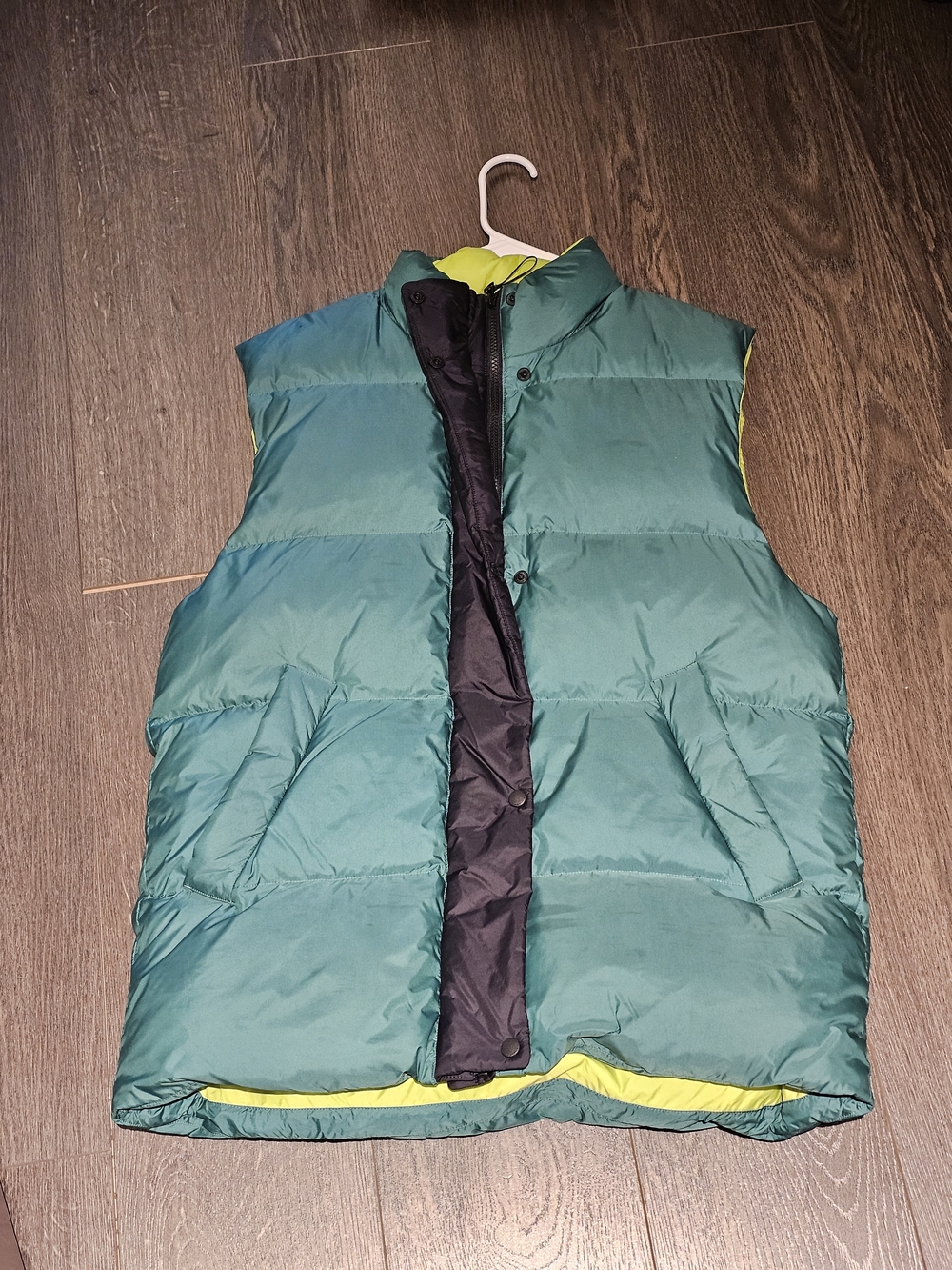 Marni Green Quilted Puffer Vest with Black Placket and Yellow Lining